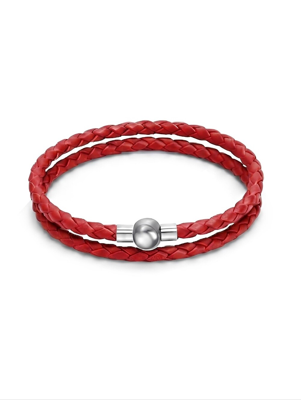 Linx Double Wrap RedLeather Braided Cord Charm Bracelet Magnetic Clasp